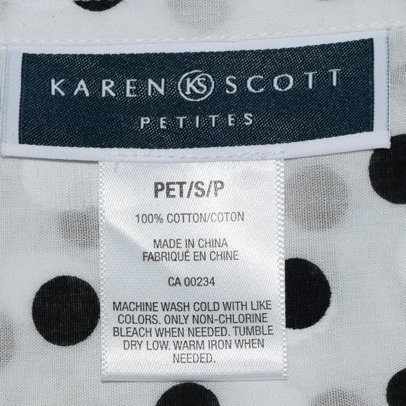 KAREN SCOTT Black and White Polka Dots Blouse Top Shirt. Size SP - Picture 5 of 6